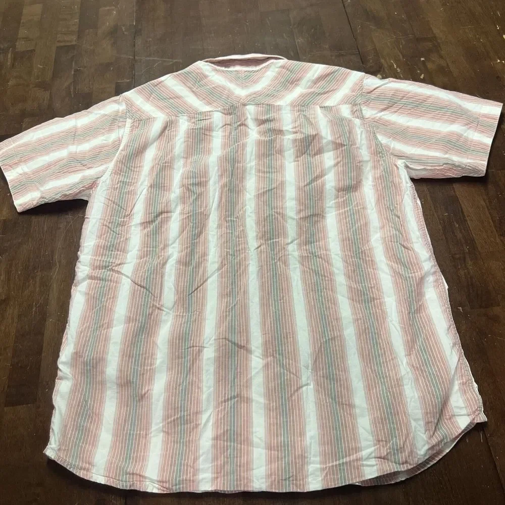 North Face Mens L Button Preppy Stripe Shirt Pink‎ Short Sleeve Hiking Camping